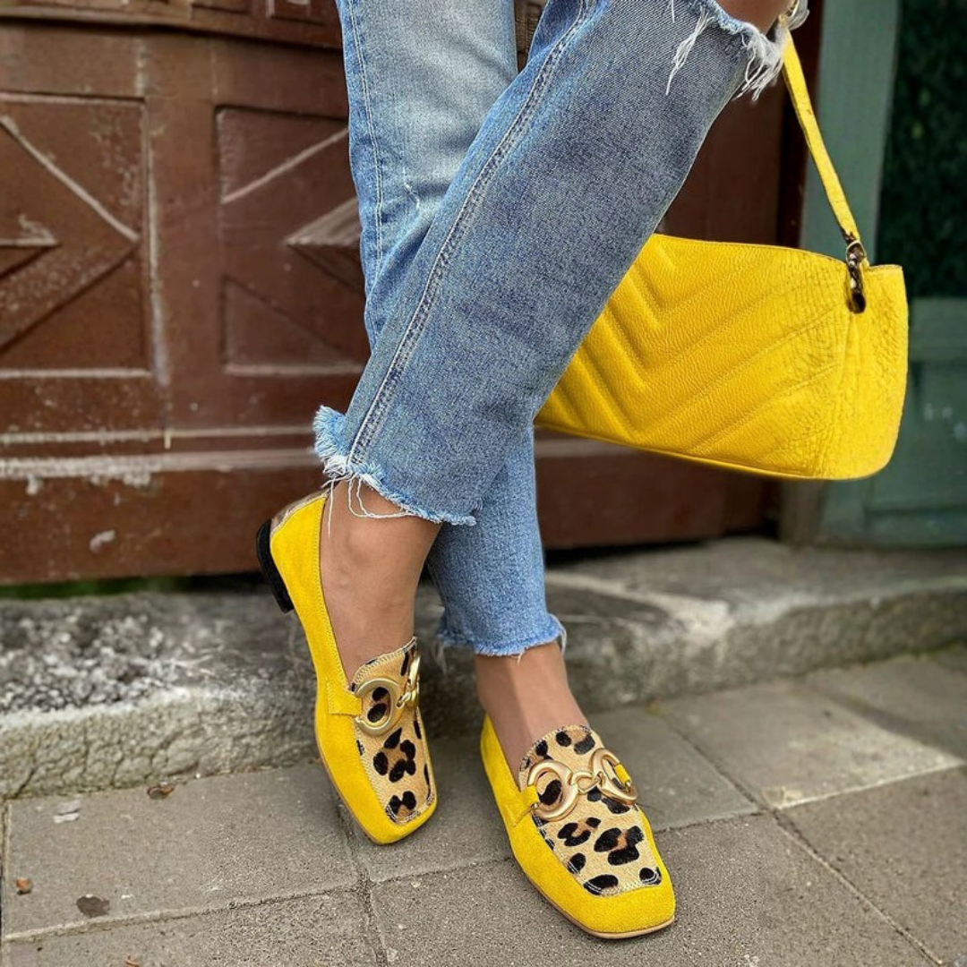 Chic Collection | Women's Loafers with Vibrant Yellow Animal Print | Stylish Slip-Ons for Everyday Elegance
