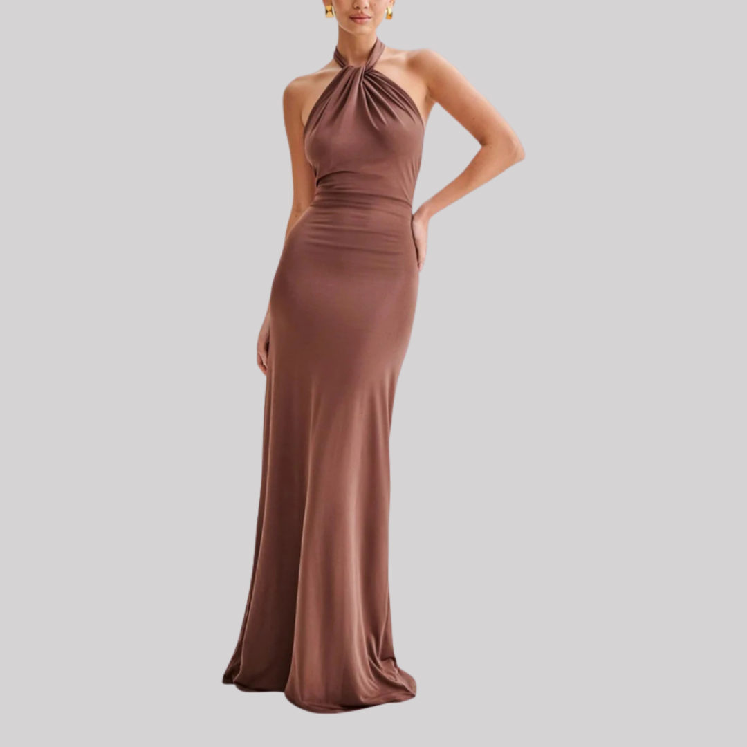 Celeste | Halter Neck Maxi Dress with Open Back Design | Elegant Fit for Weddings