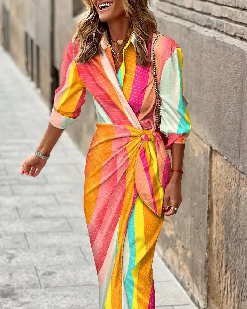 Elegant Summer Dresses | Women's Wrap Dress with Collared Neckline | Adjustable Fit for Effortless Style