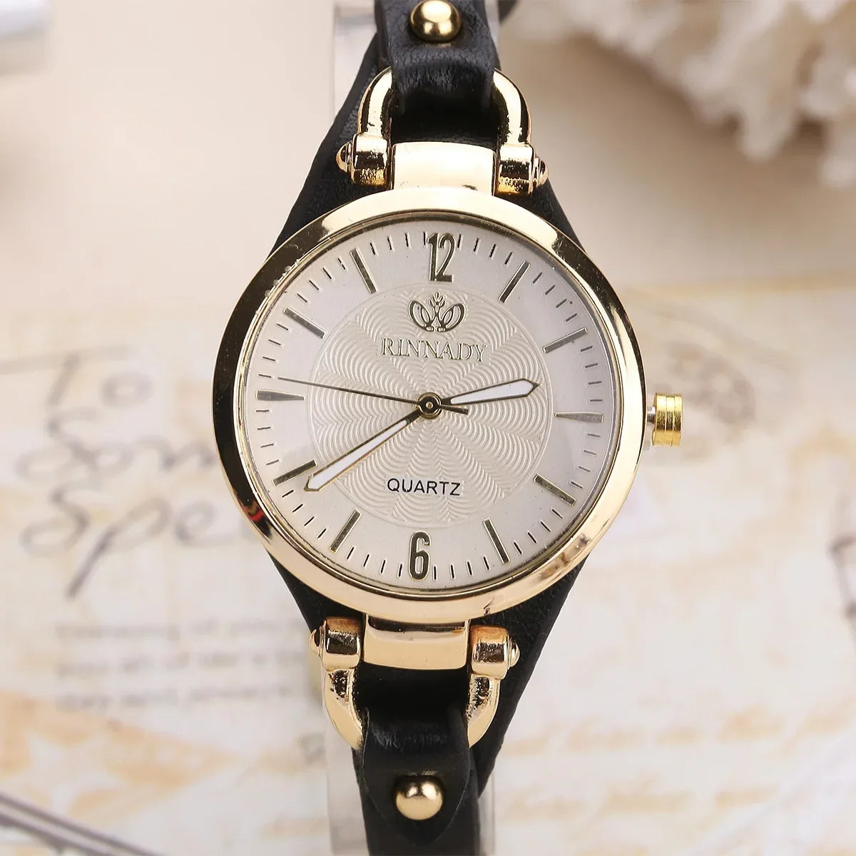 L’Or Blanc | Women's Watch with Gold-Tone Bezel & Vegan Leather Strap | Elegant Quartz Timepiece for Minimalist Style