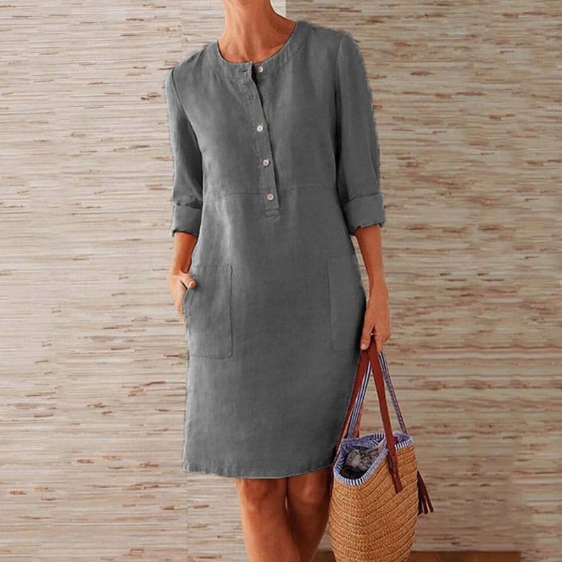 Zia Collection | Women's Summer Dress with Button-Front & Pockets | Breezy Cotton-Linen Blend for Effortless Style