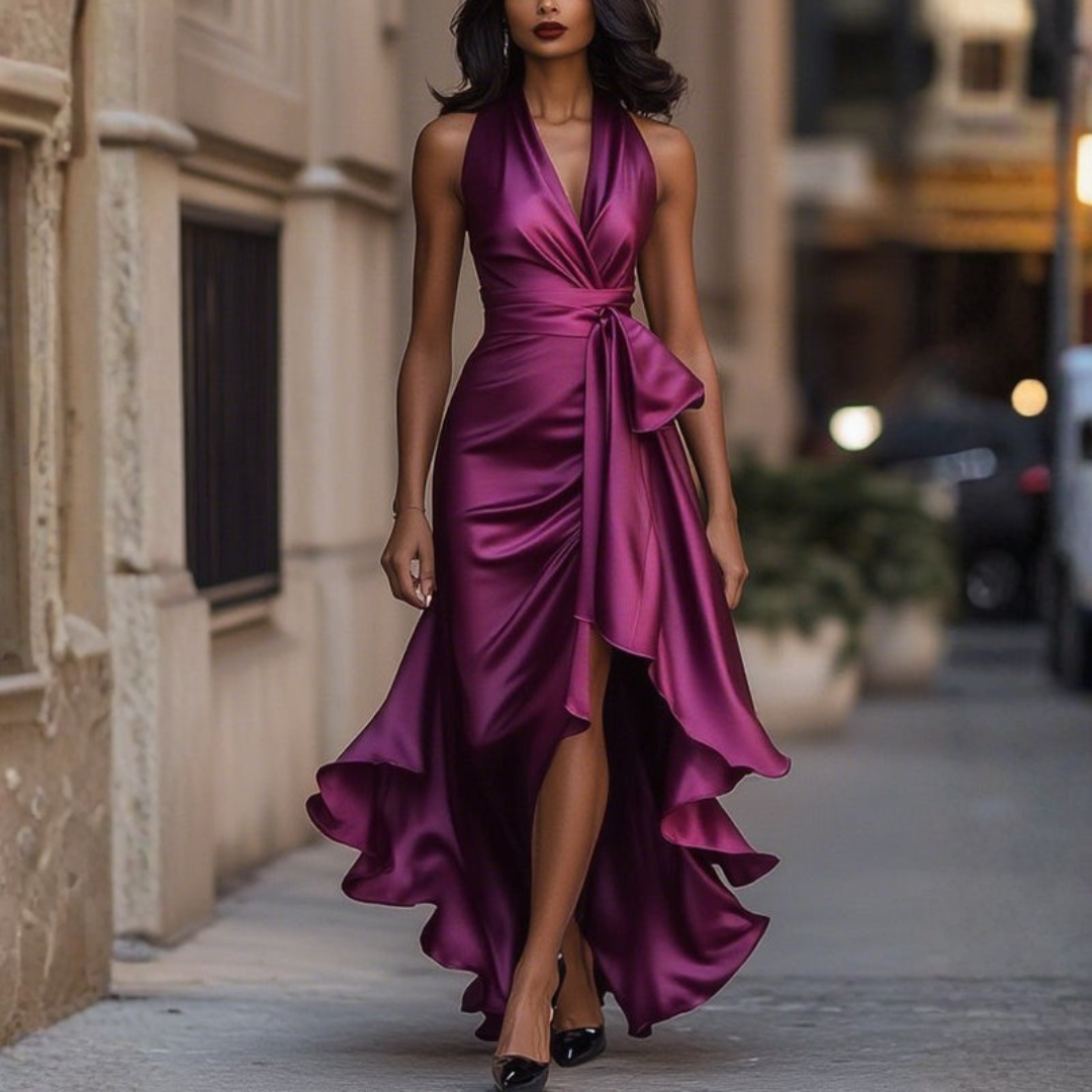 Midnight Elegance | Evening Gown with Ruffle Hemline for Sophisticated Events