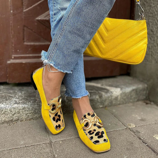 Chic Collection | Women's Loafers with Vibrant Yellow Animal Print | Stylish Slip-Ons for Everyday Elegance