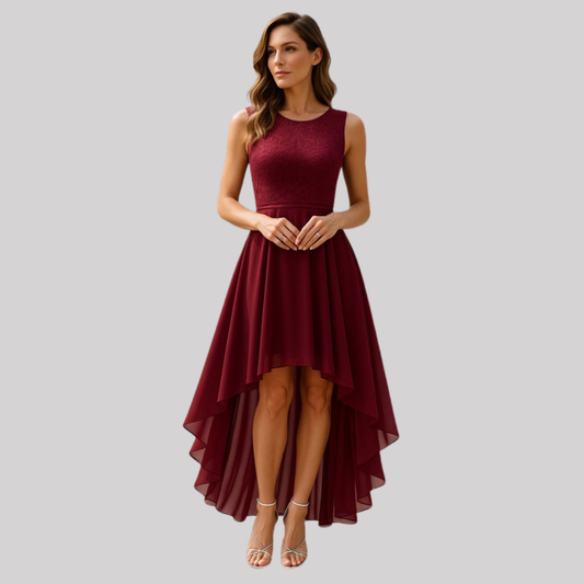 Petal Grace | Women's High-Low Elegant Dress with Fitted Bodice | Flattering Style for Summer Weddings