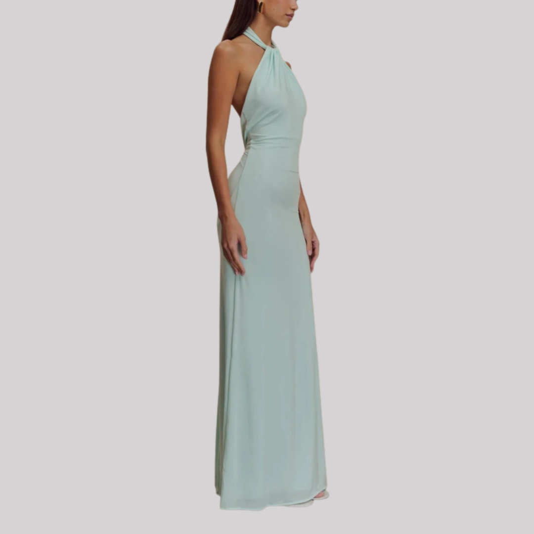 Celeste | Halter Neck Maxi Dress with Open Back Design | Elegant Fit for Weddings