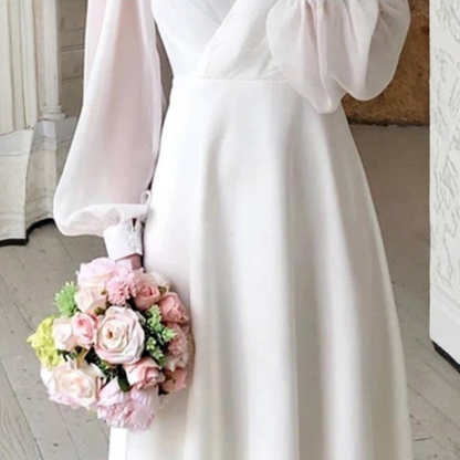 Birgit Collection | Wedding Dress with Long Sleeves & Classic V-Neck | Timeless Elegance for Your Special Day