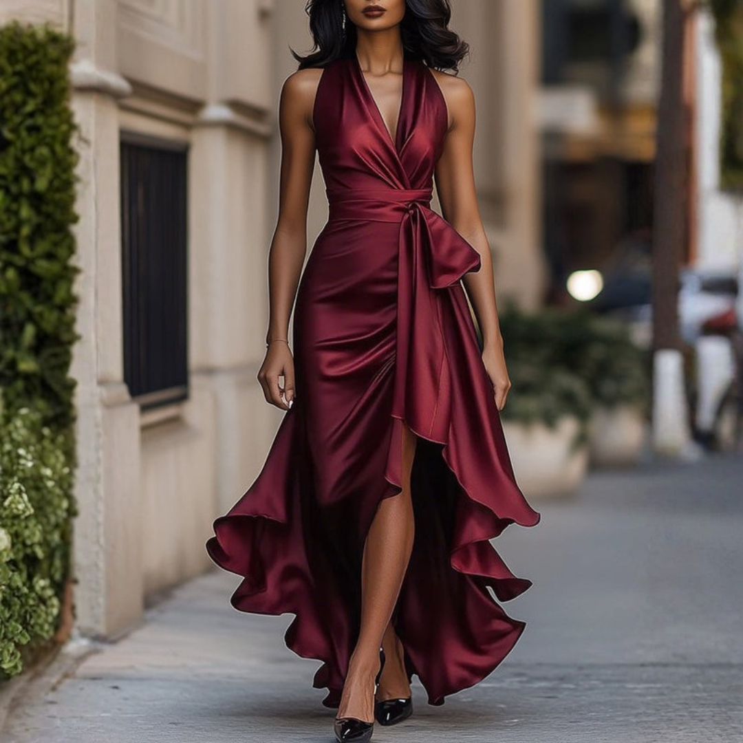 Midnight Elegance | Evening Gown with Ruffle Hemline for Sophisticated Events