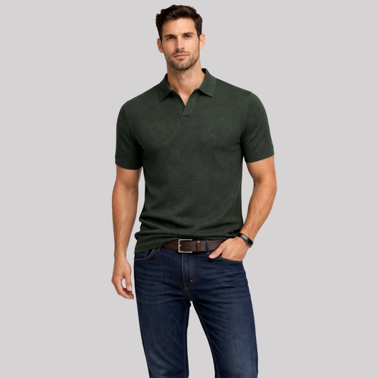 Textured Knit Men's Polo Shirt with Structured Collar | Casual Style for Warm Weather
