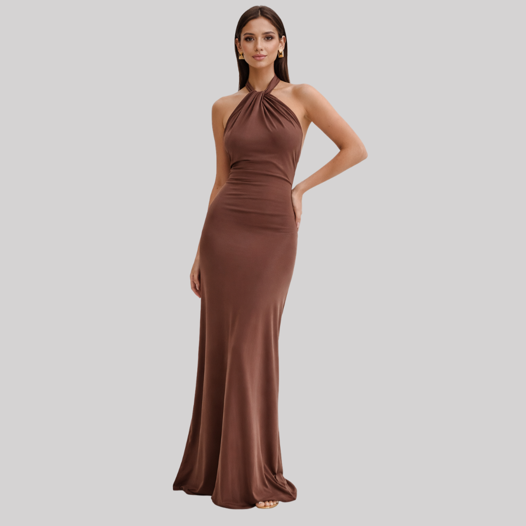 Celeste | Halter Neck Maxi Dress with Open Back Design | Elegant Fit for Weddings