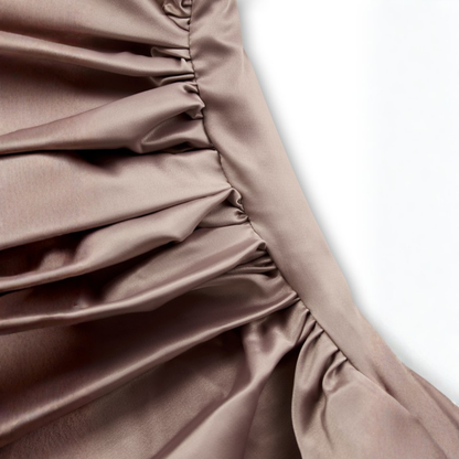 Elegant Evening Gown | Champagne Satin One-Shoulder Dress with Luxurious Drape | Formal Wear for Timeless Sophistication