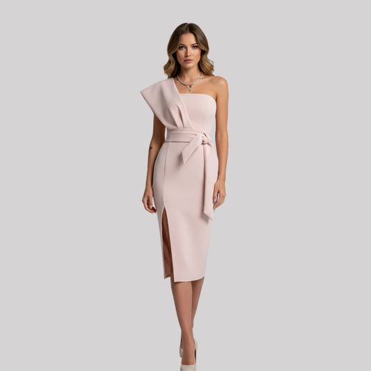 Elegant One-Shoulder Cocktail Dress with Sequins & Belted Waist for Stunning Silhouette