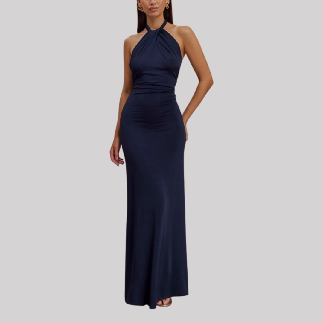 Celeste | Halter Neck Maxi Dress with Open Back Design | Elegant Fit for Weddings