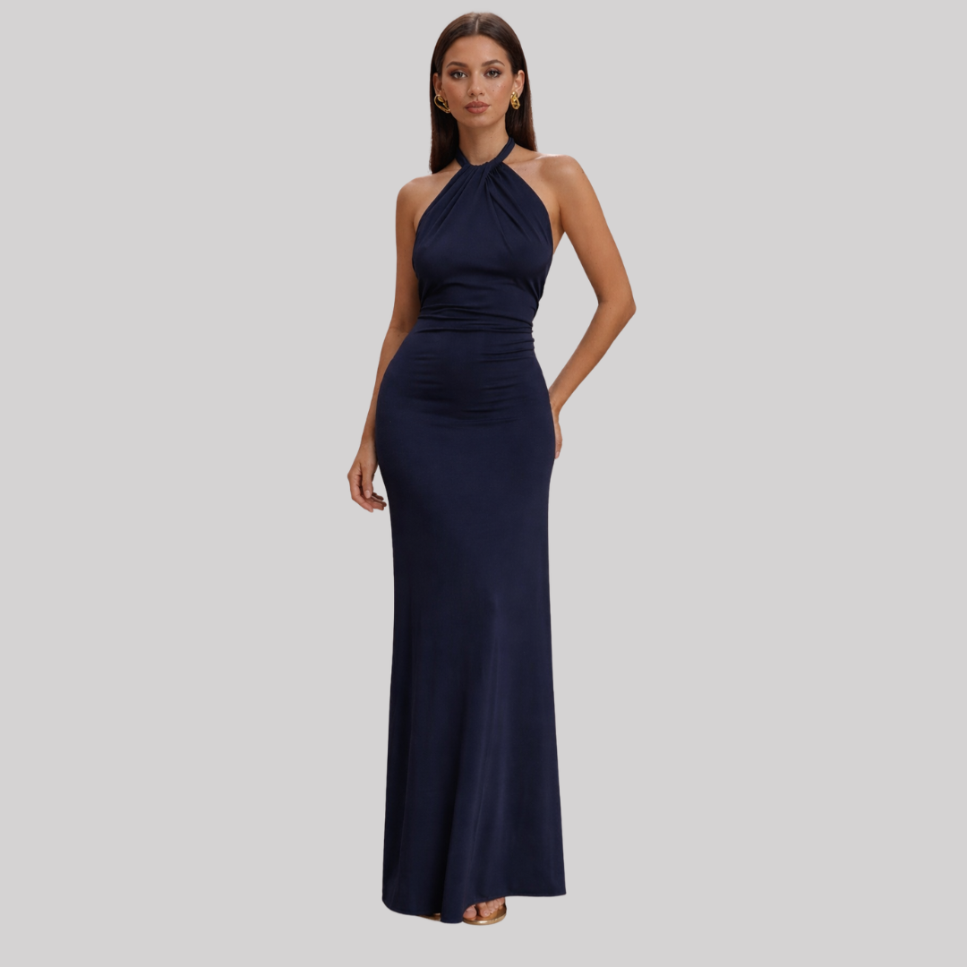 Celeste | Halter Neck Maxi Dress with Open Back Design | Elegant Fit for Weddings