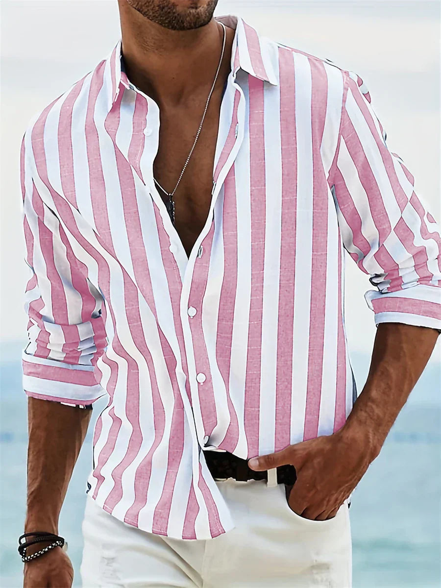 Adrian Collection | Men's Striped Casual Shirt with Button-Down Collar | Relaxed Fit for Effortless Summer Style