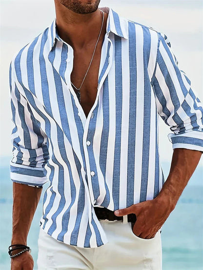 Adrian Collection | Men's Striped Casual Shirt with Button-Down Collar | Relaxed Fit for Effortless Summer Style