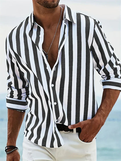 Adrian Collection | Men's Striped Casual Shirt with Button-Down Collar | Relaxed Fit for Effortless Summer Style