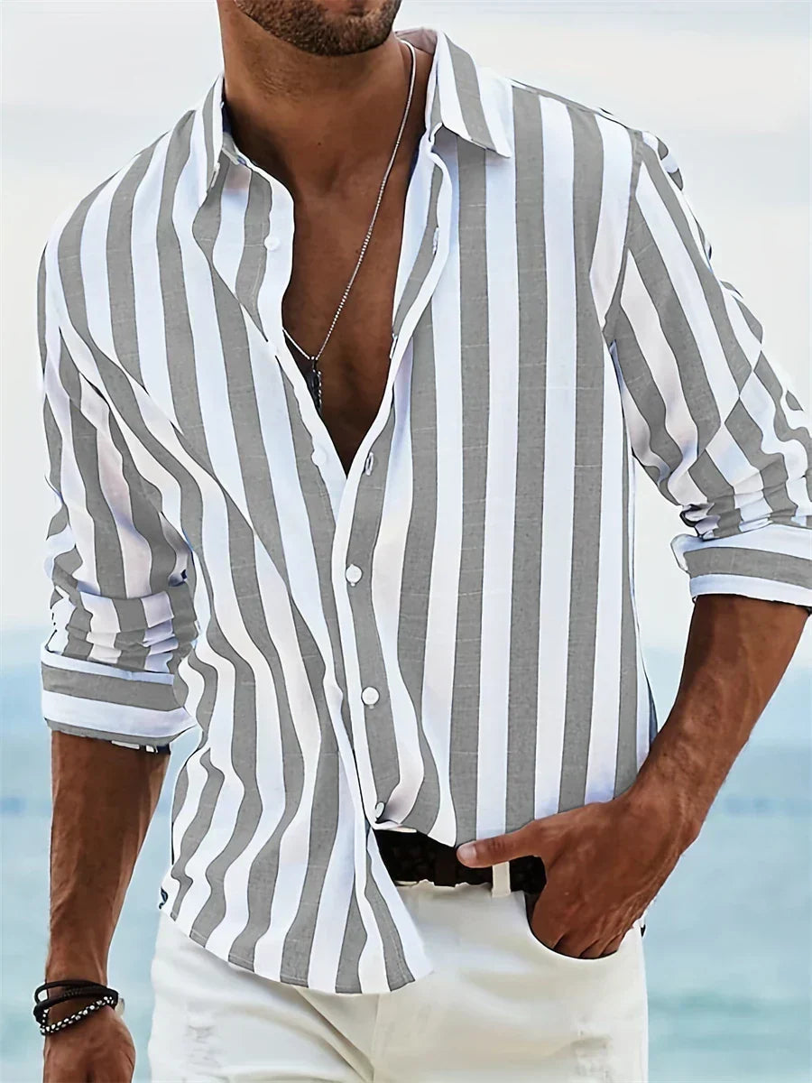 Adrian Collection | Men's Striped Casual Shirt with Button-Down Collar | Relaxed Fit for Effortless Summer Style