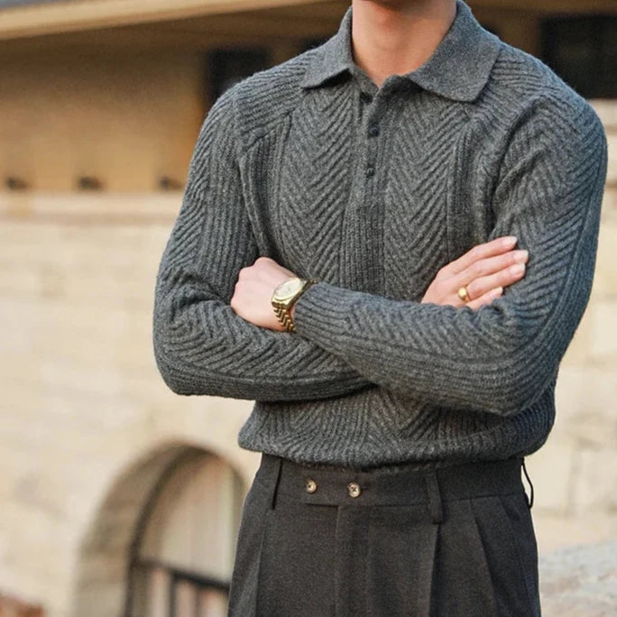 Andreas Vela | Long Sleeve Polo Shirt with Distinct Pattern | Versatile Slim Fit for Any Occasion