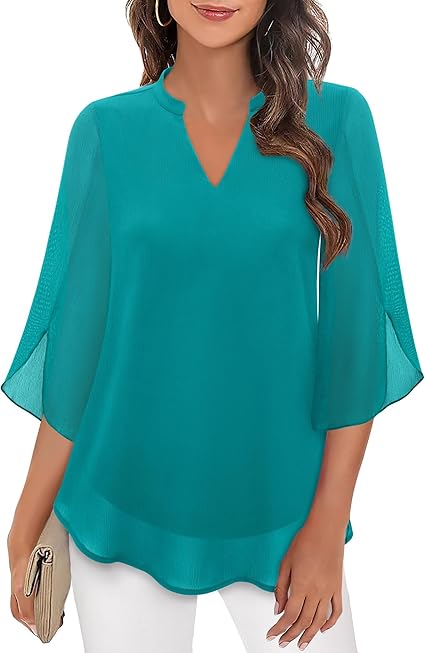 Aria Collection | Women's Chiffon Bell Sleeve Blouse with Elegant Drape | Versatile Top for Refined Occasions