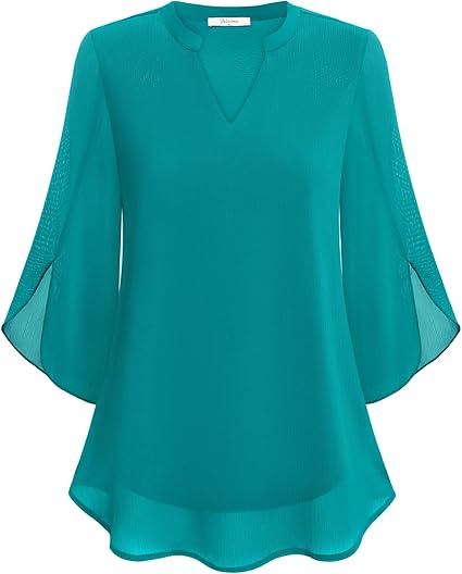 Aria Collection | Women's Chiffon Bell Sleeve Blouse with Elegant Drape | Versatile Top for Refined Occasions