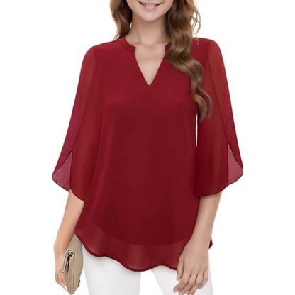 Aria Collection | Women's Chiffon Bell Sleeve Blouse with Elegant Drape | Versatile Top for Refined Occasions