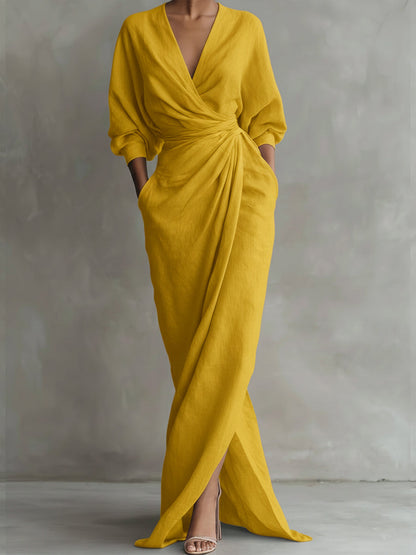 Aspen Collection | Floral Maxi Dress with Draped Wrap Design | Effortless Elegance for Women