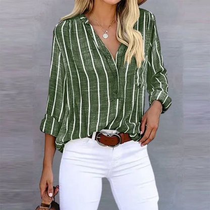 Bella Collection | Women's Striped Long Sleeve Button Top with Relaxed Fit | Effortless Style for Summer Days