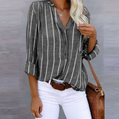 Bella Collection | Women's Striped Long Sleeve Button Top with Relaxed Fit | Effortless Style for Summer Days