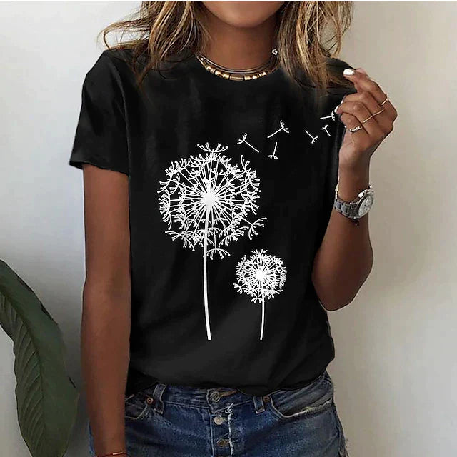 Betty Collection | Women's Graphic T-Shirt with Dandelion Print | Soft Cotton Blend for Everyday Comfort