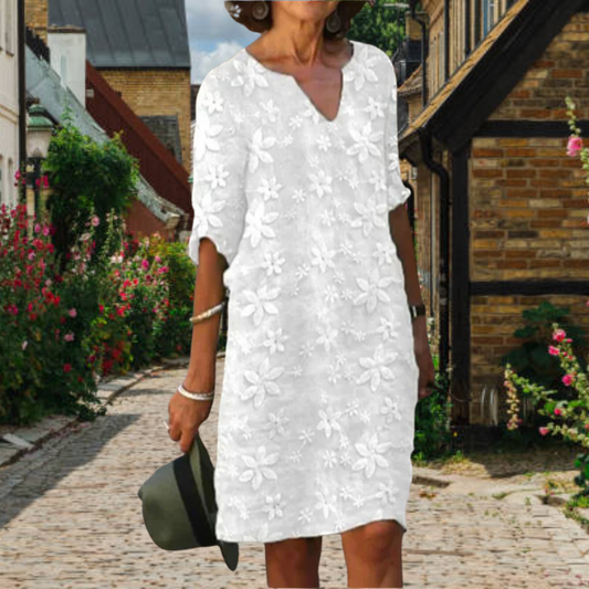 Blossom Collection | Women's Floral Midi Dress with Pockets | Elegant Shift Dress for Effortless Summer Style