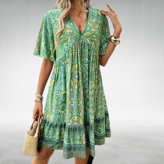 Boho Chic | Women's Dress with Vibrant Paisley Print | Effortless Summer Style for Warm Days