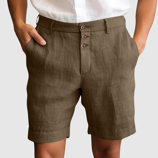 Casual Tailored Men's Shorts with Triple-Button Closure | Lightweight Linen Blend for Summer Comfort