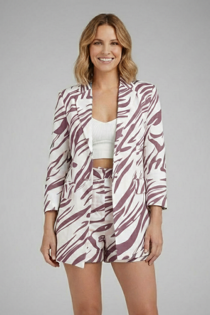 Chic Ensemble | Women's Outfit with Tailored Blazer & Printed Shorts | Versatile Two-Piece Set for Effortless Elegance