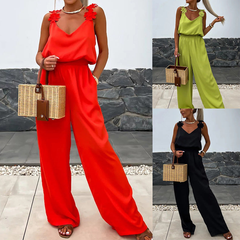 Chic Summer | Women's Jumpsuit with Wide Leg Design & V-Neck | Perfect for Casual or Dressy Occasions