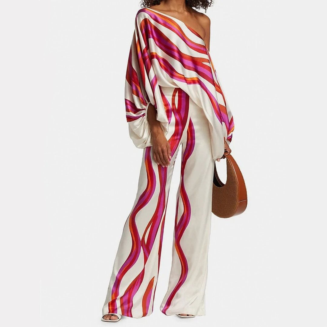 Chic Summer | Women's Outfit Two-Piece Set with Off-Shoulder Lantern Sleeves | Stylish Clothing for Effortless Elegance