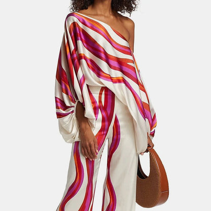 Chic Summer | Women's Outfit Two-Piece Set with Off-Shoulder Lantern Sleeves | Stylish Clothing for Effortless Elegance