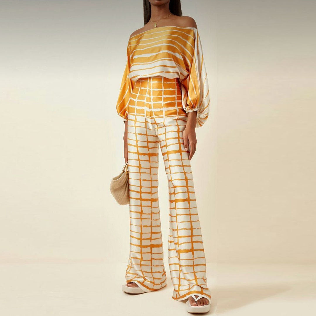 Chic Summer | Women's Outfit Two-Piece Set with Off-Shoulder Lantern Sleeves | Stylish Clothing for Effortless Elegance