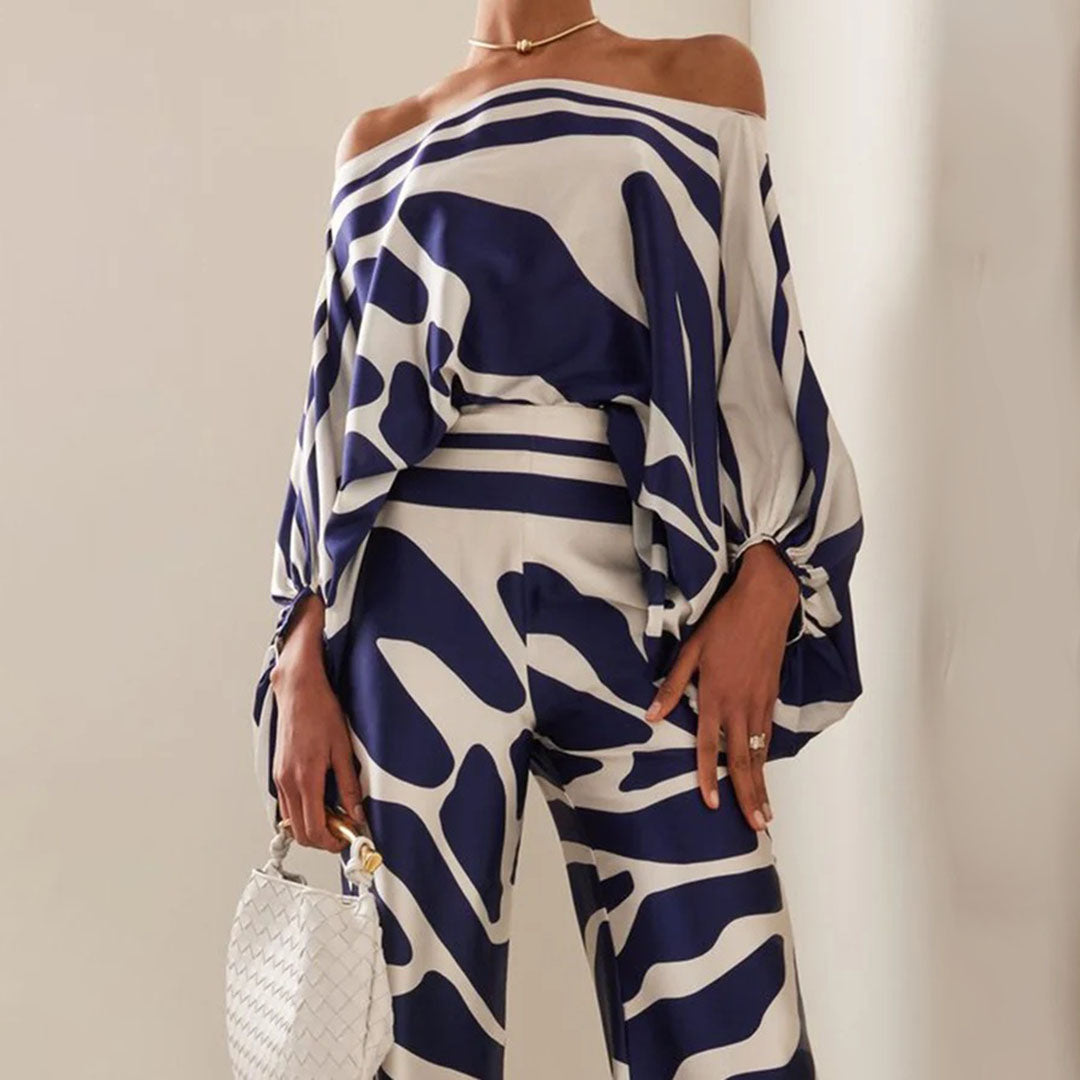 Chic Summer | Women's Outfit Two-Piece Set with Off-Shoulder Lantern Sleeves | Stylish Clothing for Effortless Elegance