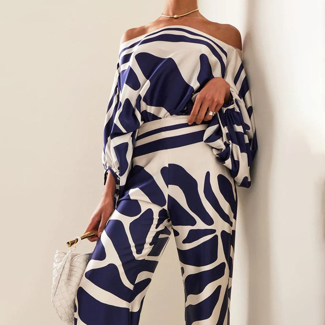 Chic Summer | Women's Outfit Two-Piece Set with Off-Shoulder Lantern Sleeves | Stylish Clothing for Effortless Elegance
