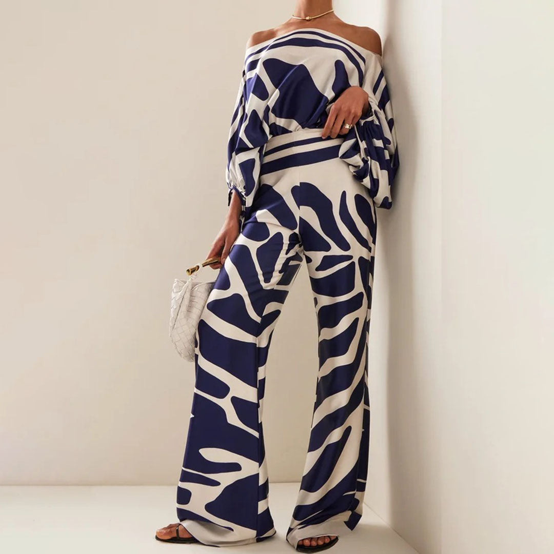 Chic Summer | Women's Outfit Two-Piece Set with Off-Shoulder Lantern Sleeves | Stylish Clothing for Effortless Elegance