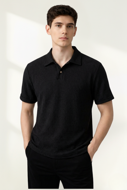 Classic Waffle-Knit Men's Polo Shirt with Breathable Comfort | Versatile Dark Green for Everyday Style