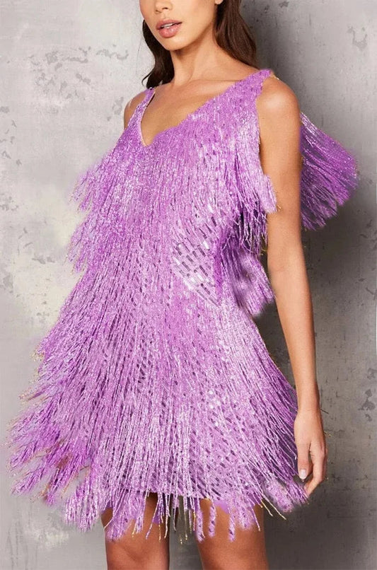 Elegant Cocktail Dress | A-Line Design with Fringe Feathers for Dazzling Style