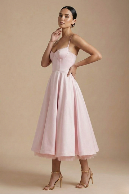 Elegant Corset Midi Dress | Women's Dress with Flared Skirt for Timeless Sophistication