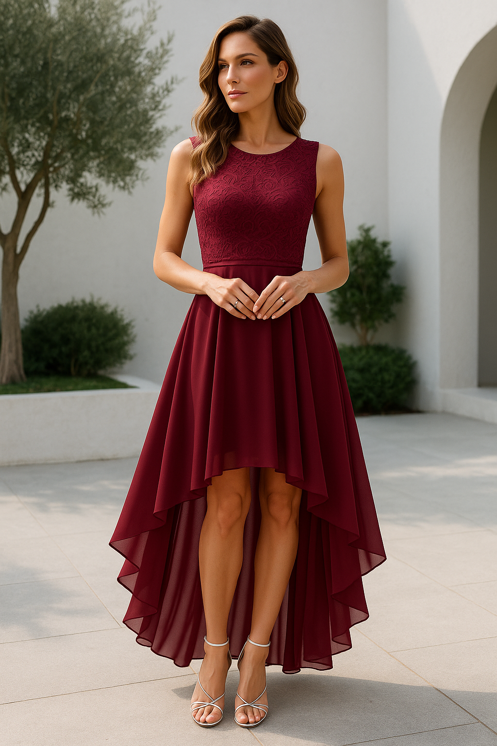 Elegant High Low Dress | Women's Satin Cowl Neck A-Line for Wedding Guests
