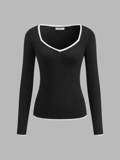 Elegant Knit Sweater | Women's Sweater with Contrast Trim & Ribbed Design for Stylish Warmth