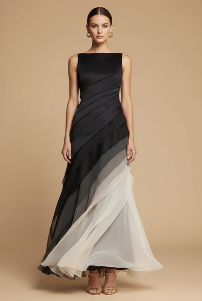 Elegant Layered Ombre Maxi Dress | Flattering Fit with Asymmetrical Skirt for Formal Events