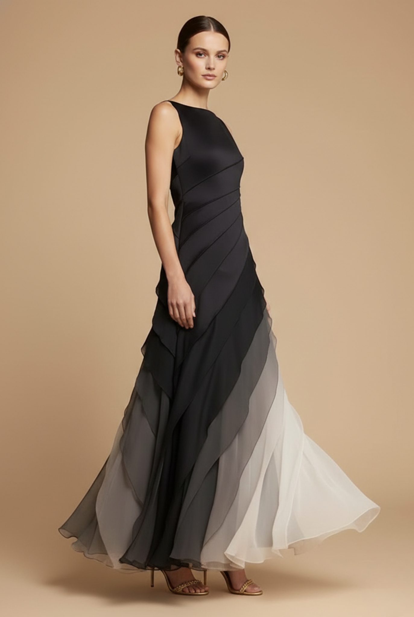 Elegant Layered Ombre Maxi Dress | Flattering Fit with Asymmetrical Skirt for Formal Events