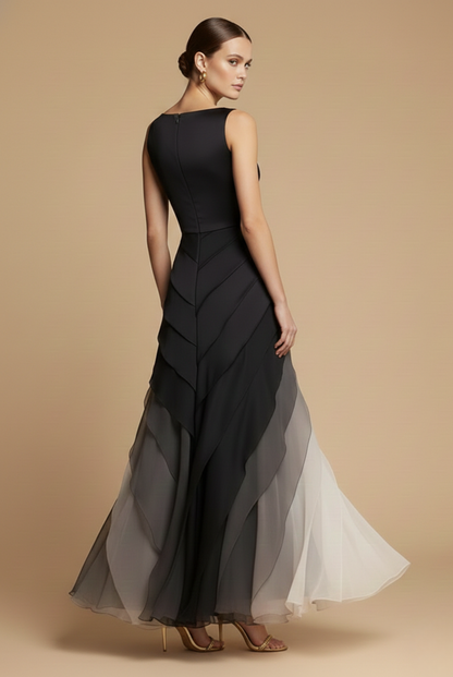 Elegant Layered Ombre Maxi Dress | Flattering Fit with Asymmetrical Skirt for Formal Events