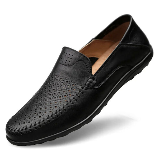 Elegant Loafers | Black Leather Slip-Ons with Perforated Design | Stylish Comfort for Women