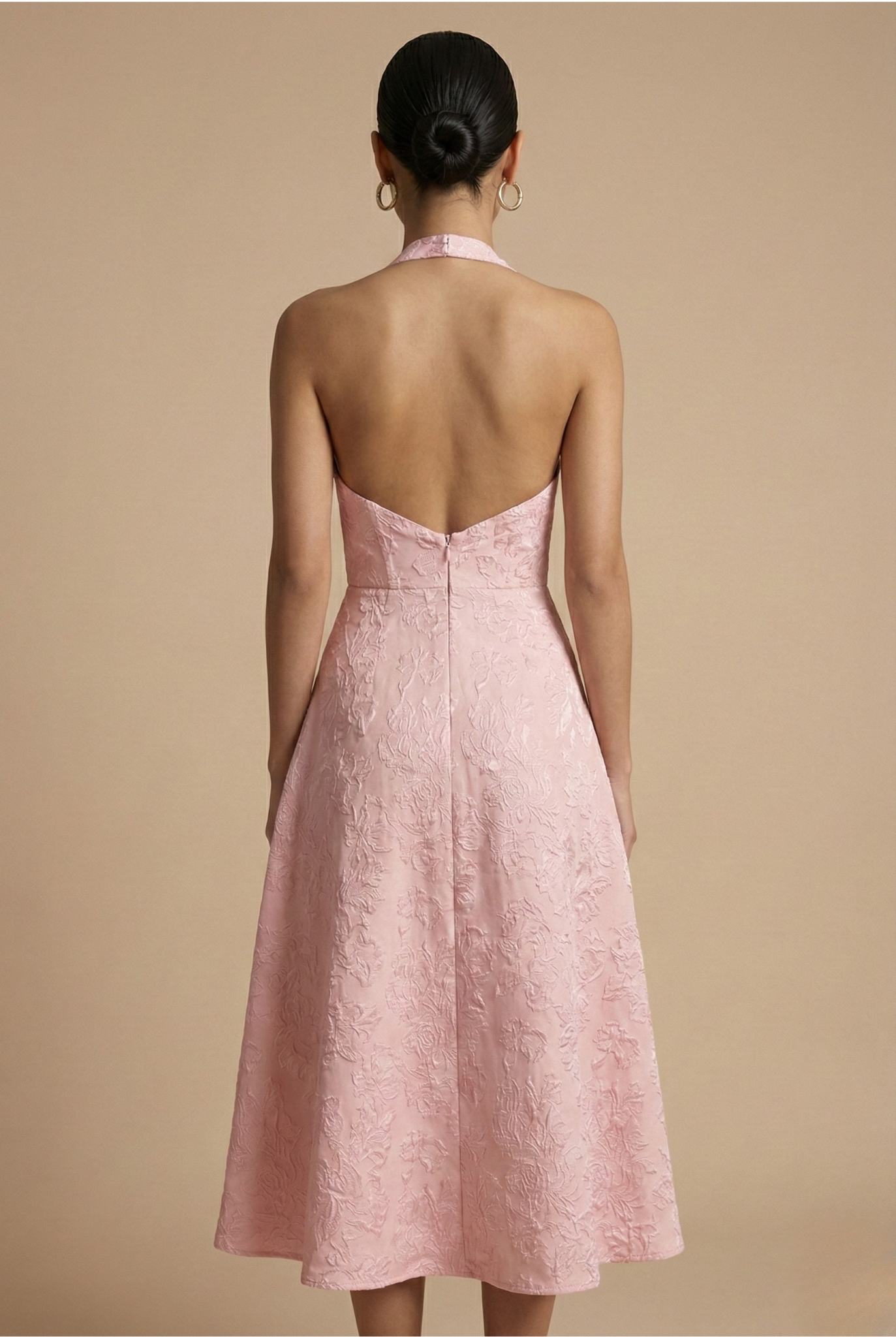 Elegant Women's Dress | Halter Neck Midi with Flared Skirt | Ideal for Formal Events